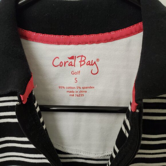 Coral Beach Black and White Striped Golf Shirt (s) - Picture 2 of 3